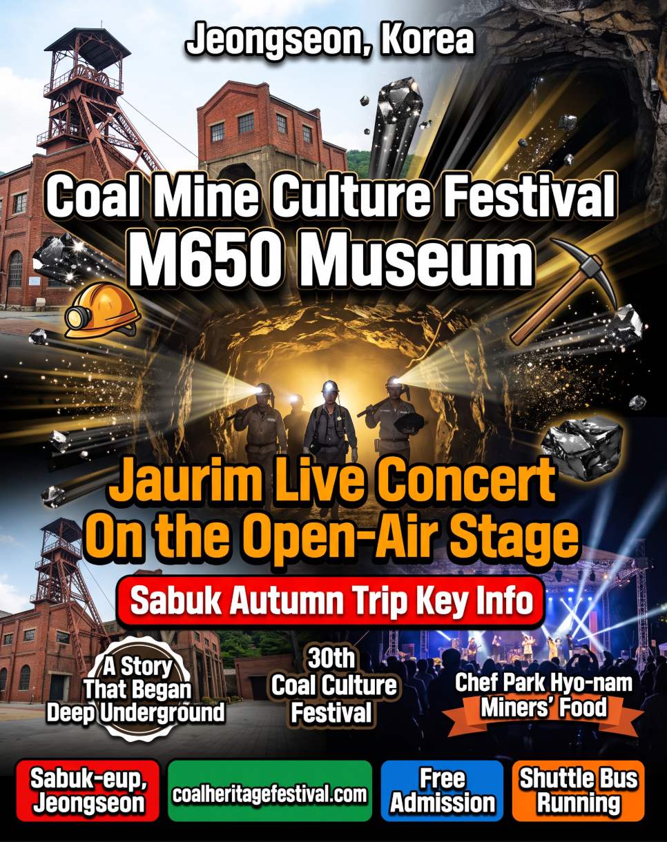 Coal Heritage Festival 2026 at M650 Museum in Sabuk, Jeongseon, Gangwon-do — opening ceremony and Jaurim live street concert on October 10
