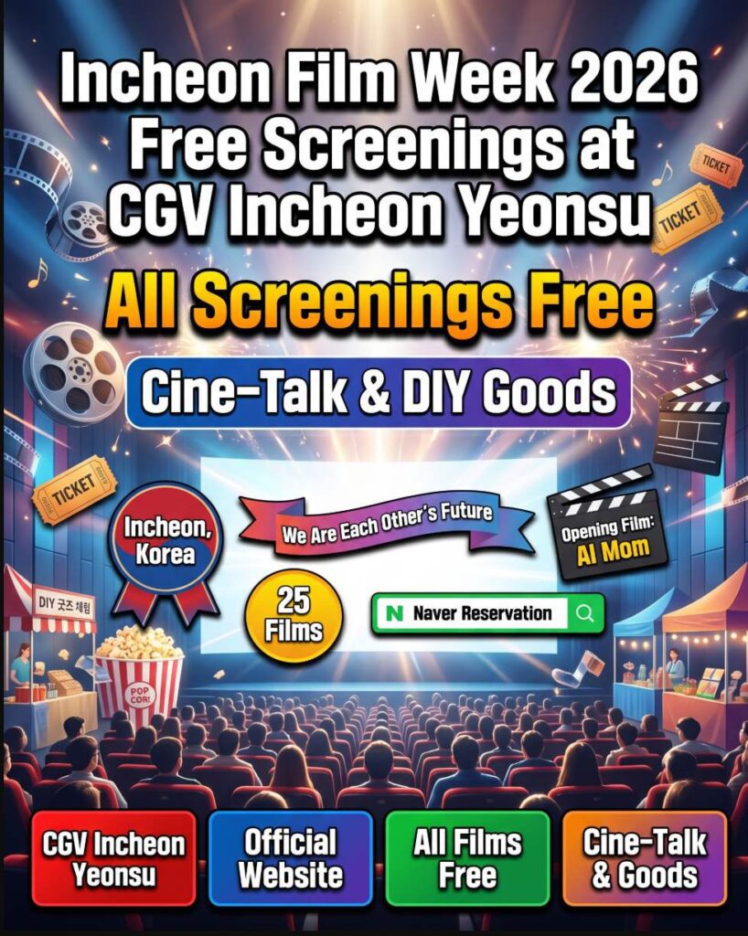 Incheon Film Week 2026 at CGV Incheon Yeonsu, Square One Mall, October 23–25 — free screenings of AI and future-themed films from around the world