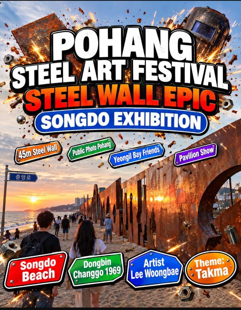 Pohang Steel Art Festival 2026 with a 45 m steel wall artwork on Songdo Beach in Pohang