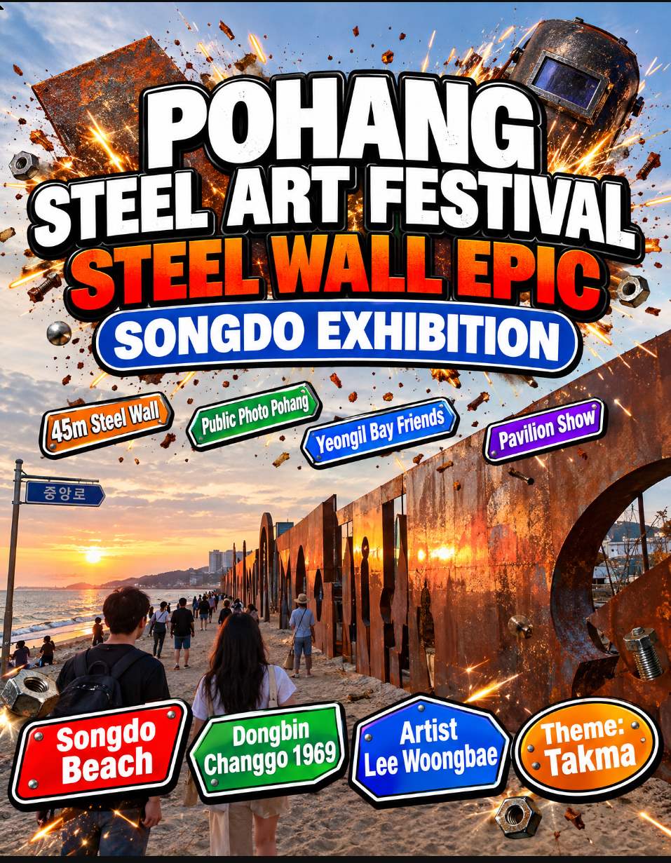 Pohang Steel Art Festival 2026 with a 45 m steel wall artwork on Songdo Beach in Pohang